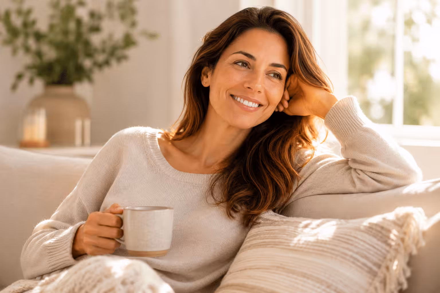 A woman enjoying life during dental implant recovery