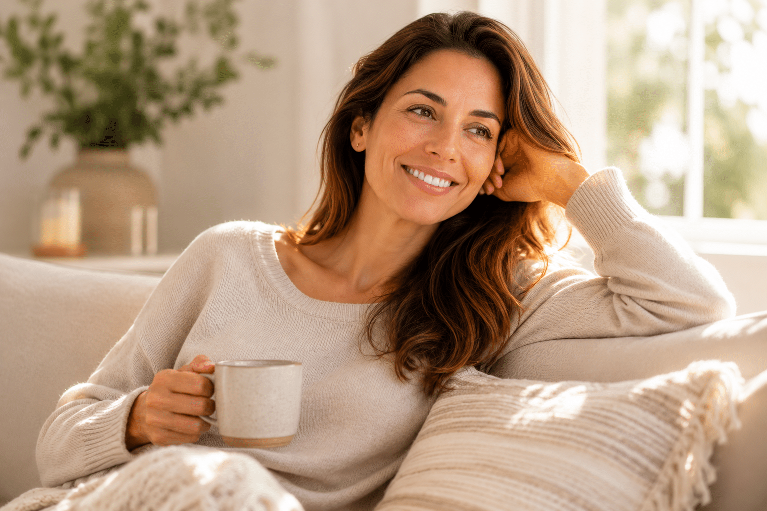 A woman enjoying life during dental implant recovery