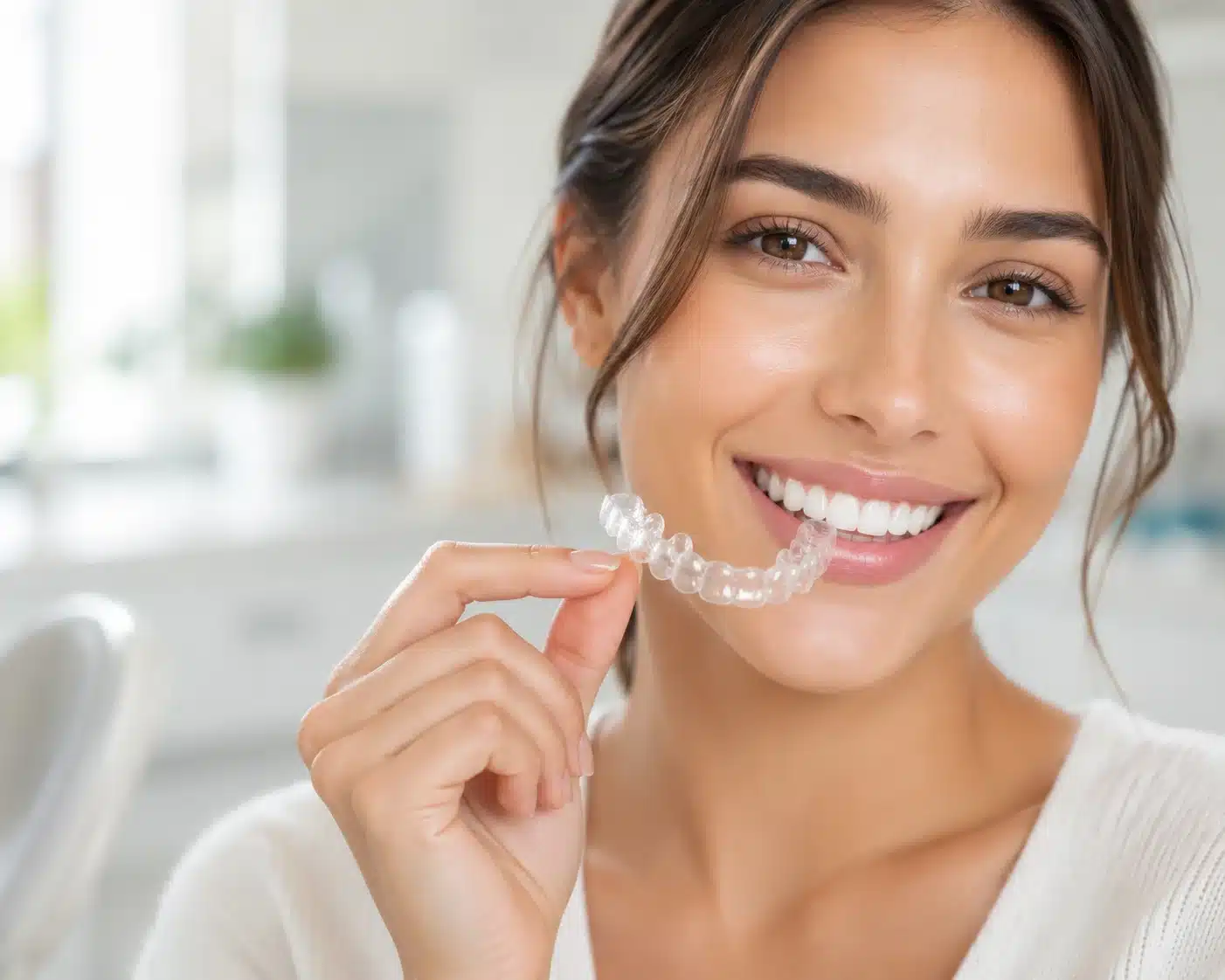 Clear Invisalign aligner used to straighten teeth